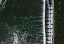 Overhead View Of The Weir On The River Thames At Marlow, Buckinghamshire, UK