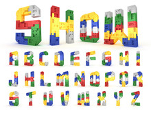 Colorful Alphabet Block Brick Type Perspective Font 3d Rendering On White Background