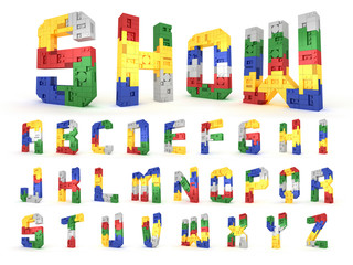 Colorful Alphabet block brick type Perspective font 3d Rendering on white background