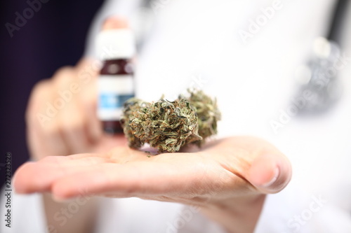 Doctor Hand Hold And Offer To Patient Medical Marijuana And Oil Cannabis Recipe For Personal Use Legal Light Drugs Prescribe Alternative Remedy Or Medication Medicine Concept Stock Foto Adobe Stock