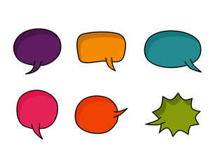 Wall Mural - bubbles speech doodle set of different shapes and sizes colorful. empty comic. text box. conversation chat. Boom isolated. vector illustration