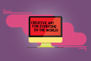 Fototapete - Word writing text Creative Art For Everyone In The World. Business concept for Spread creativity to others Mounted Computer Monitor Blank Reflected Screen on Abstract Background