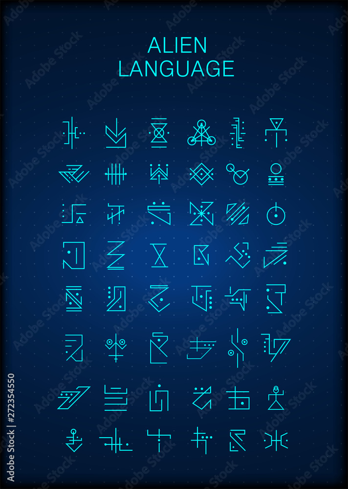 Alien hieroglyphs symbols, unknown alphabit. Futuristic hieroglyphs ...