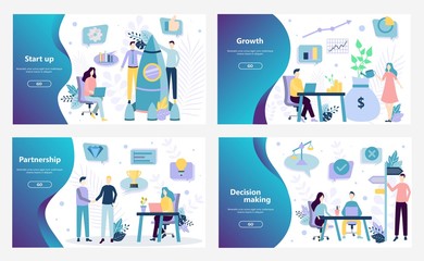 Aufkleber - Vector web site design template. Startup business growth, rocket launch, partnership deal, desicion. Landing page concepts for website and mobile development. Modern flat illustration