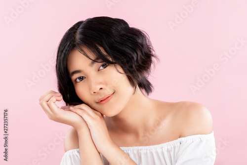 Beautiful Young Delicate Asian Woman With Wavy Short Hairstyle