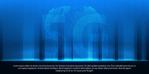 Poster - 5G network wireless systems and internet . Big data binary code flow numbers.Communication network. Global network high speed innovation connection data rate technology