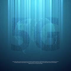 Poster - 5G network wireless systems and internet . Big data binary code flow numbers.Communication network. Global network high speed innovation connection data rate technology