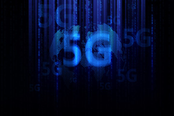 Poster - 5G network wireless systems and internet . Big data binary code flow numbers.Communication network. Global network high speed innovation connection data rate technology