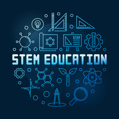 Wall Mural - STEM Education vector concept blue linear round illustration on dark background