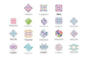 Poster - Textile, Fabric, Decor Logo Design Set, Tailor Shop, Sewing, Tailoring Industry Design Element Vector Illustration