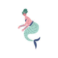 Sticker - Beautiful Green Haired Mermaid Siren Vector Illustration