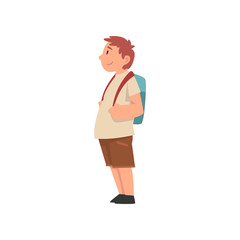 Sticker - Fat Boy with Backpack, Side View, Cute Overweight Child Character Vector Illustration