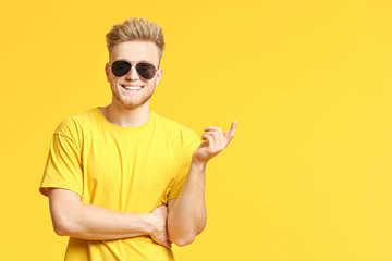 Sticker - Portrait of handsome young man on color background