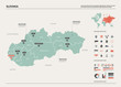Vector map of Slovakia. Country map with division, cities and capital Bratislava. Political map,  world map, infographic elements.