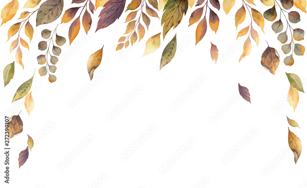 Watercolor vector autumn card with fallen leaves isolated on white ...