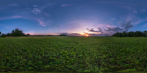 Wall Mural - full seamless spherical hdri panorama 360 degrees angle view among fields in summer evening sunset with awesome clouds in equirectangular projection, ready VR AR virtual reality content