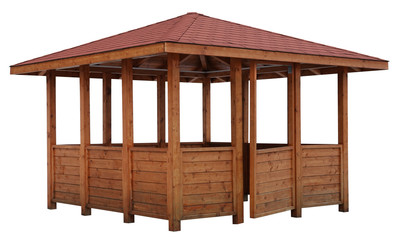 Wall Mural - Wooden stall  market stand gazebo pavilion stall market structure brown