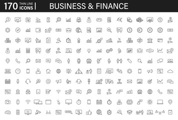 Wall Mural - Big set of 170 Business and Finance web icons in line style. Money, bank, contact, infographic. Icon collection. Vector illustration.