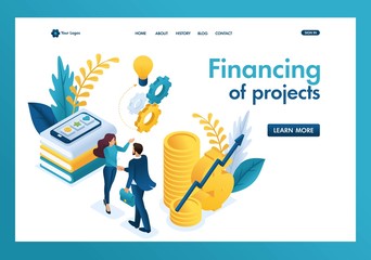 Poster - isometric business financial cooperation between the investor and the creative team. template landin