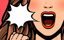 Beautiful Girl Or Young Woman Screaming. Pop Art Retro Comic Style. Cartoon Vector Illustration