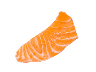 Fresh raw salmon slice sashimi fillet isolated on white background