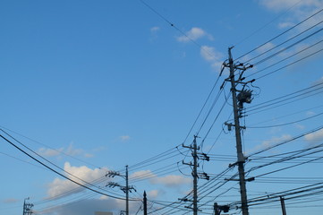 Wall Mural - Japan Electrical wire Telegraph pole blue sky