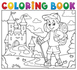 Canvas Print - Coloring book hiker boy topic 2