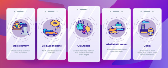 Sticker - Environmental Air Pollution Vector Onboarding Mobile App Page Screen. Smog, Toxic Waste, CO2 Air Pollution Thin Line Illustration. Factory Smoke, Gas, Dust Ecosystem Danger