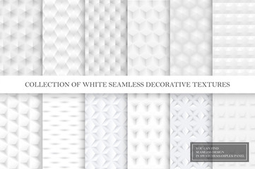 collection of white and gray tile seamless decorative smooth textures. geometric repeatable backgrou