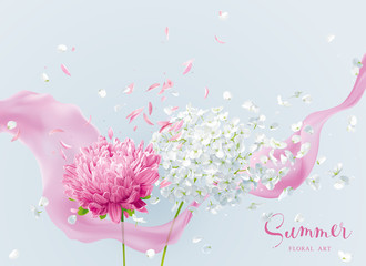 Wall Mural - Summer wind and pink silk ribbon