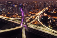 Cable-stayed Bridge Aerial View. São Paulo, Brazil. Business Center. Financial Center. Great Landscape.