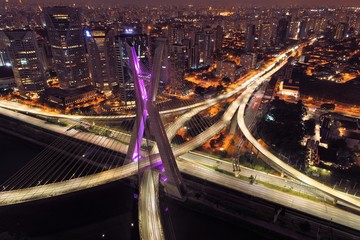 Cable-stayed bridge aerial view. São Paulo, Brazil. Business center. Financial Center. Great landscape.