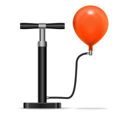 Poster - Realistic Detailed 3d Black Pump Inflates Red Balloon. Vector