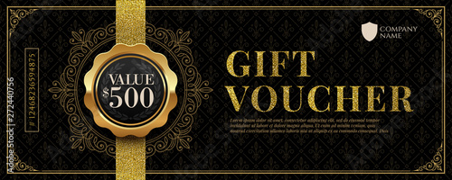 Fotomural Gift voucher template with glitter gold luxury elements