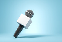 Black Microphone With Blank Box On The Blue Background. News Concept. 3