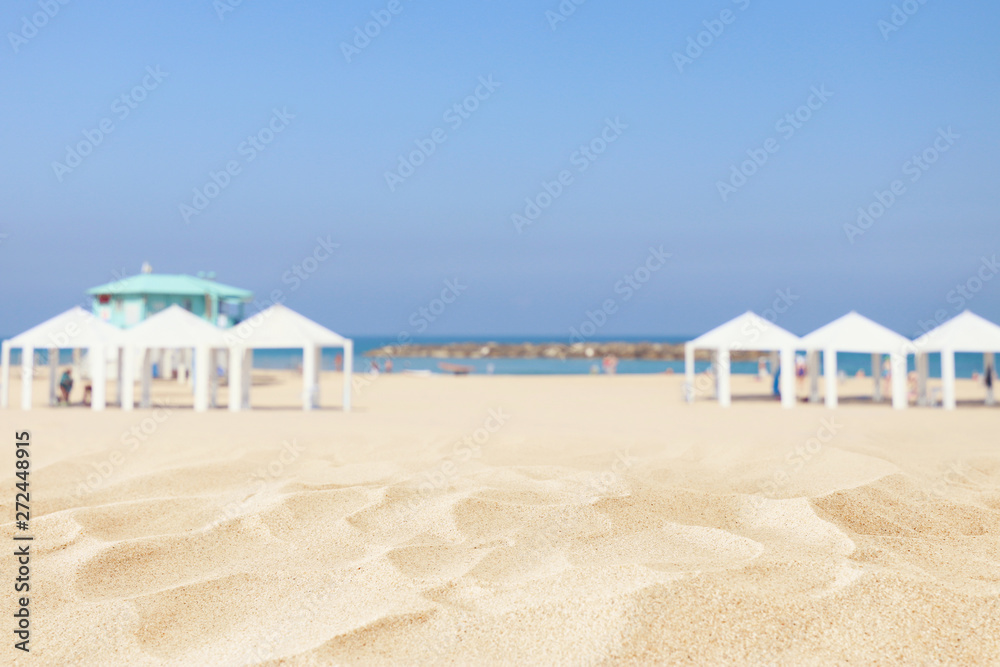 Empty sand beach in front of summer sea background with copy space ...