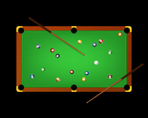 Sticker - Realistic Detailed 3d Pool Billiard Green Table and Equipments on a Dark. Vector