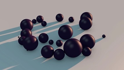 Poster - 3D animation of falling purple balls on a dark surface.
