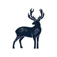  Hand draw Deer Silhouette Grunge. Vector illustration of a Wild Animal stag Isolated on a white background with a worn texture. Element for Logo, Emblem, Poster, Lettering, Pattern, Banner