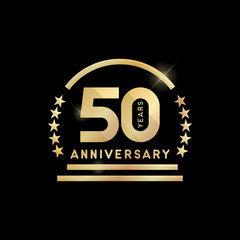 Wall Mural - 50th year anniversary golden emblem. Vector icon.