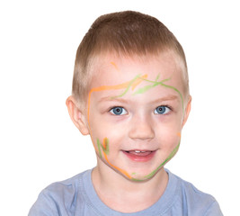 little child boy painted on face paint