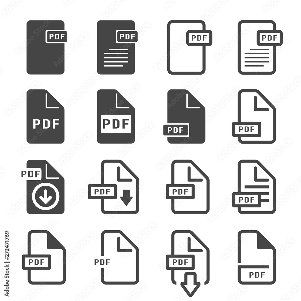 simple pdf file vector outline icon set Stock Vector | Adobe Stock