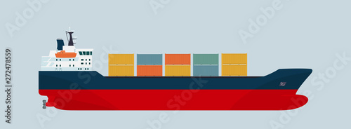 Cuadros en Lienzo Cargo ship container isolated. Vector flat style illustration.