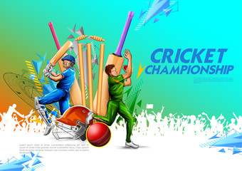 illustration of batsman playing cricket championship sports 2019