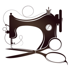 Wall Mural - Sewing machine and scissors silhouette for sewing