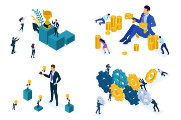 Wall Mural - isometric set concept the mechanism of the team, selling ideas, investments, success. modern vector 