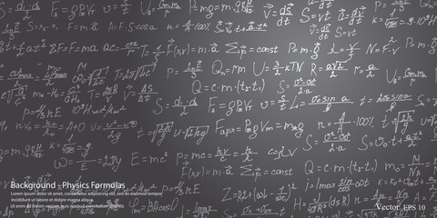 Wall Mural - black school board with equations in physics .scientific lettering background .