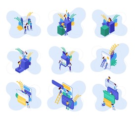 Poster - isometric concepts of communication of teenagers in social networks, reviews, likes, messages. for w