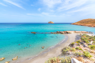 Amazing sandy beach of Xerokampos, Sitia with turquoise waters at the East part of Crete island, Greece.