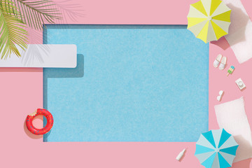 Wall Mural - Top view beach background. Pool party. Summer swimming pool tropical concept. Minimal vacation composition.